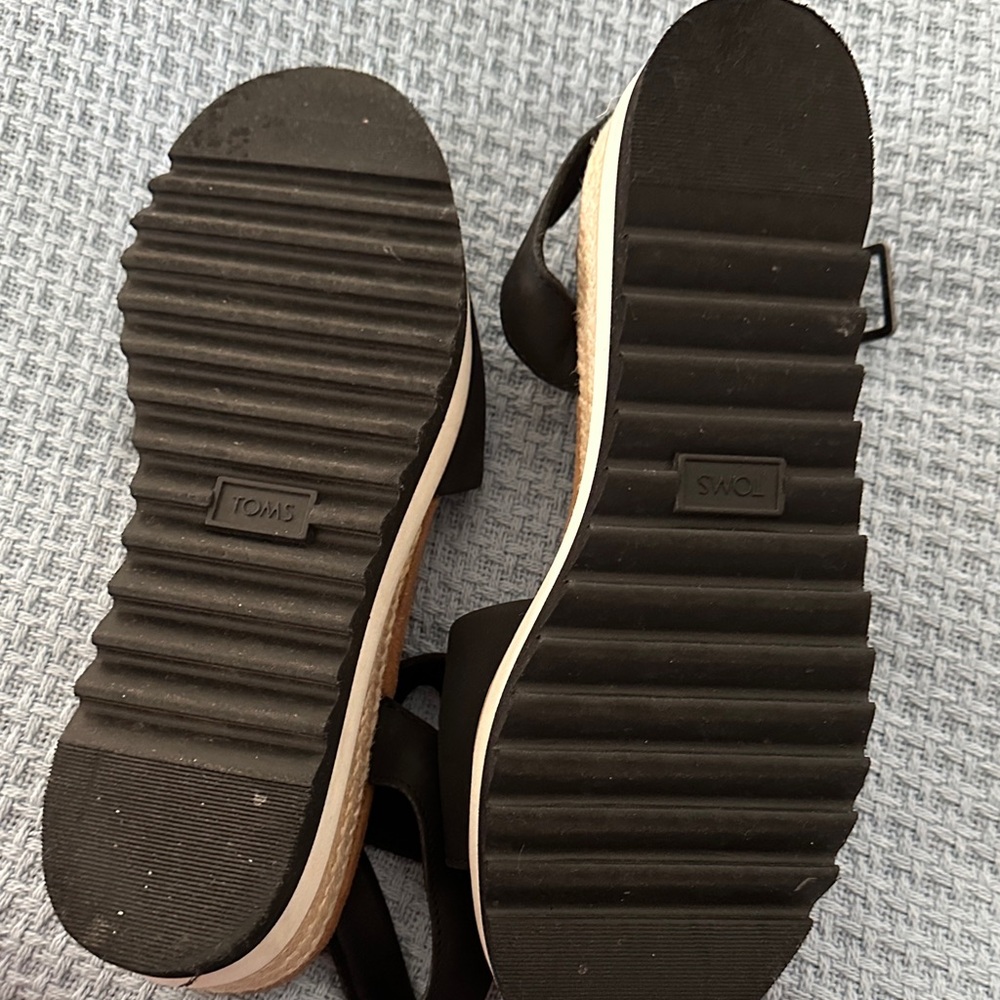 Toms Black and Brown Platform Espadrille Wedge Sandals - Picture 3 of 3